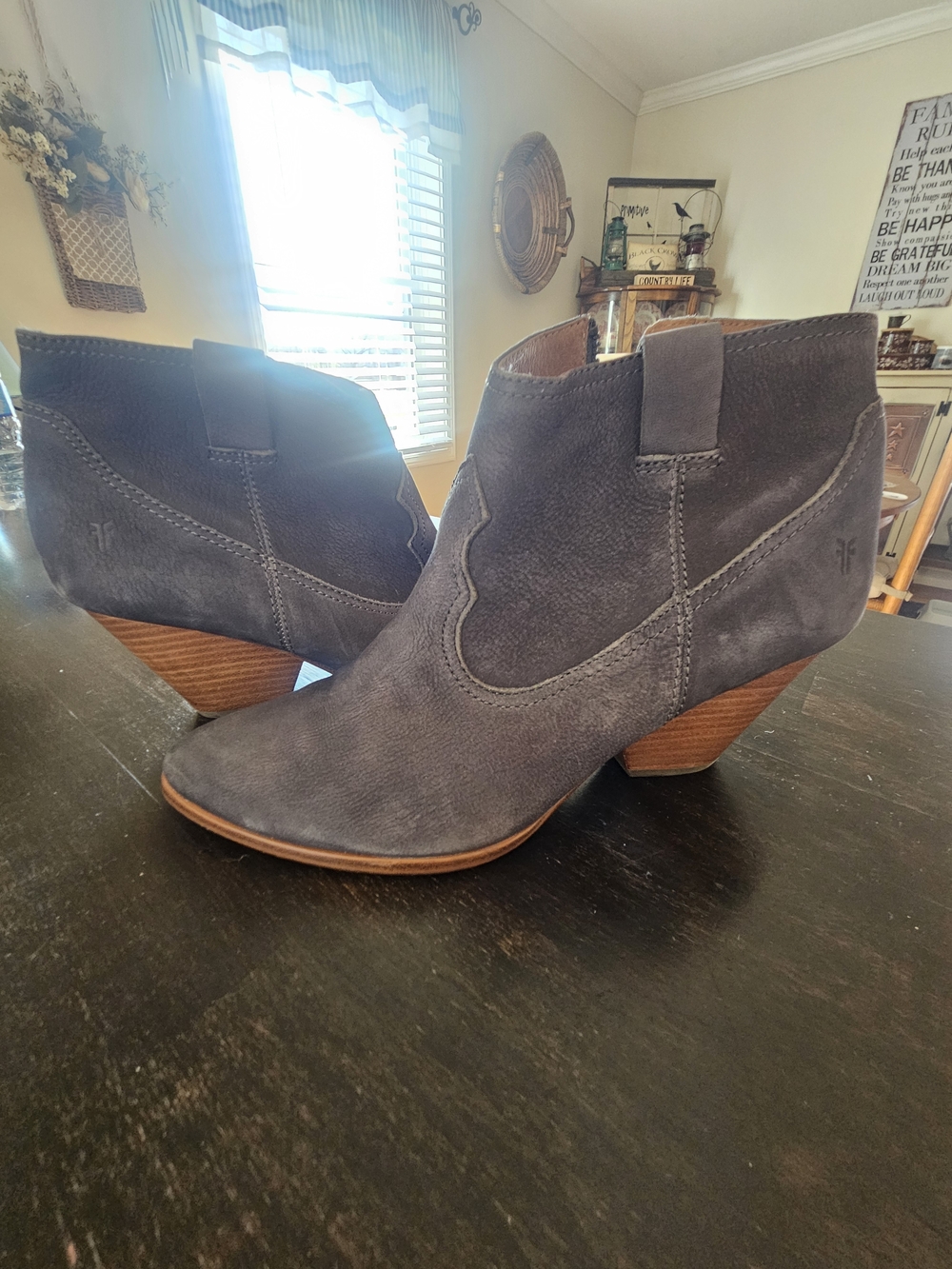 Frye Charcoal Gray Suede Western Ankle Booties